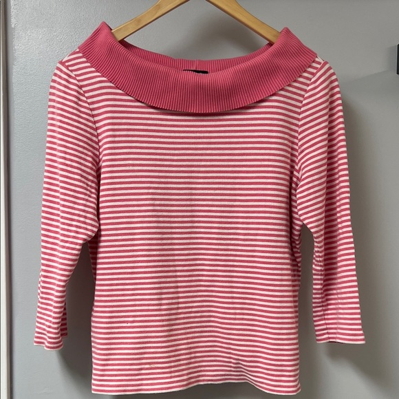 Rafaella Tops - Rafaella Pink and White Striped Cowl Neck Cropped Top Sz L